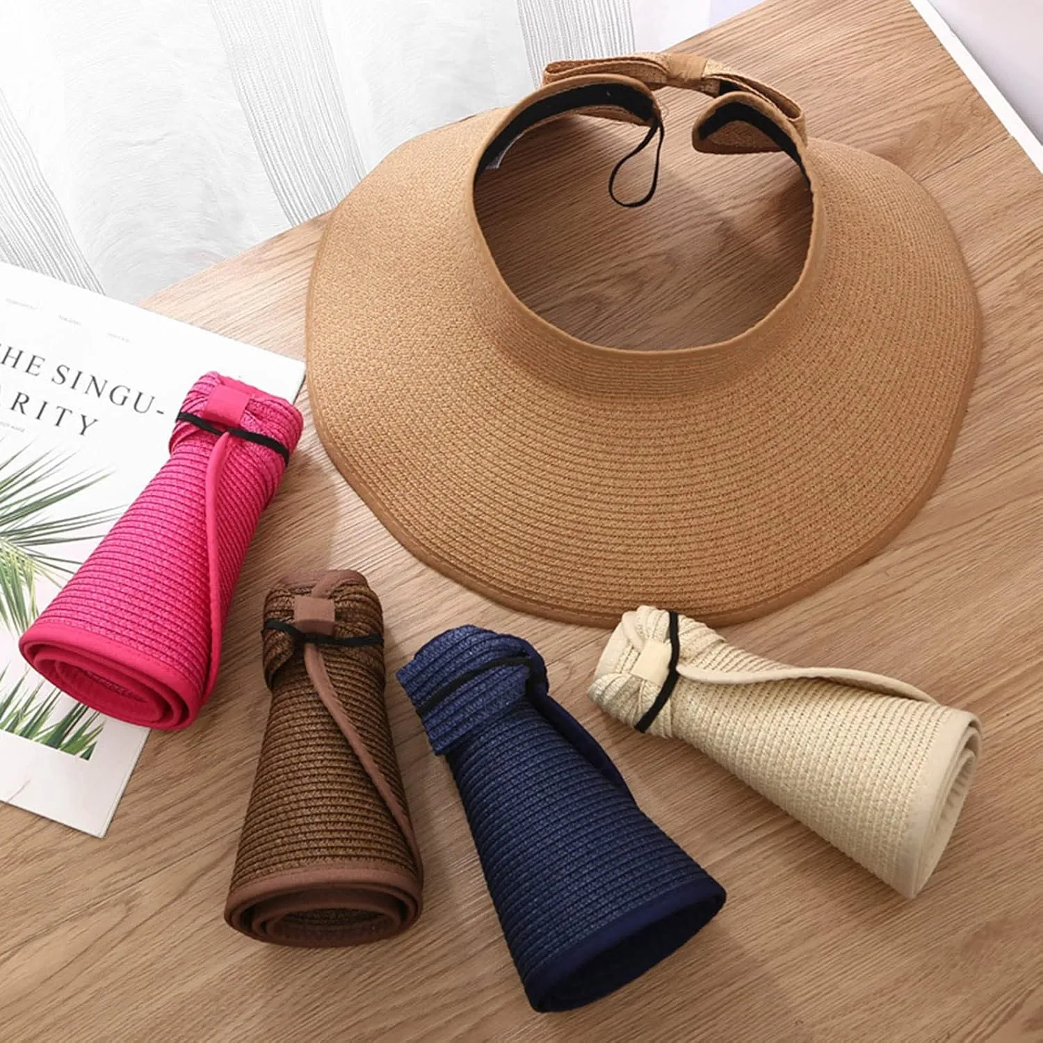 Sun Hats Ponytail Wide Brim Summer Visor for Womens Beach Hat Packable UPF Travel