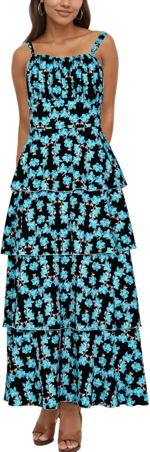 Tiered Ruffle Dress Women Casual Summer Spaghetti Strap Sleeveless Floral Layered Maxi Dress for Women Beach Sundress