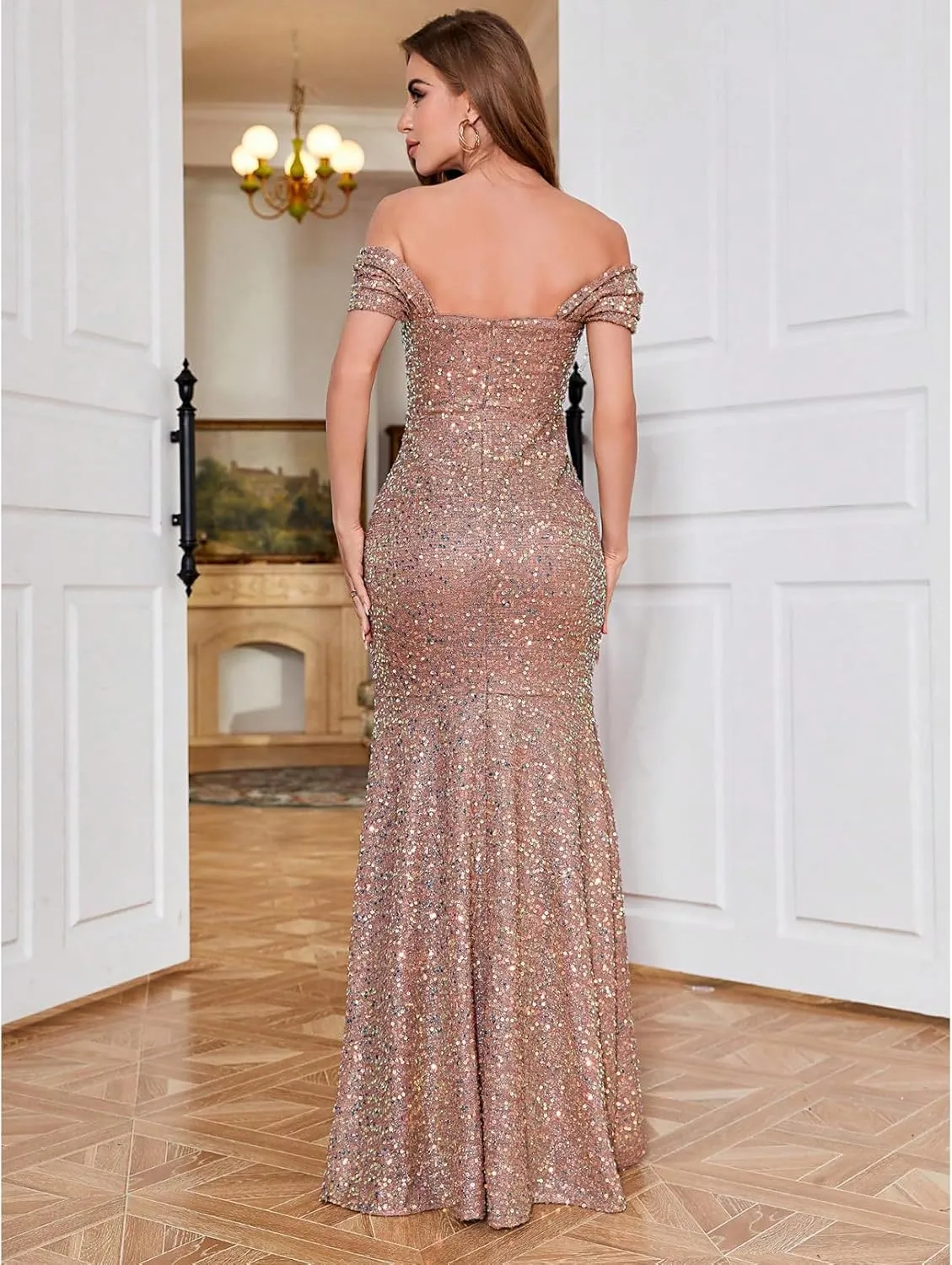 TOLEEN Women's Formal Sequin Bodycon Long Sleeve Prom Dresses Elegant Evening Party Maxi Dresses