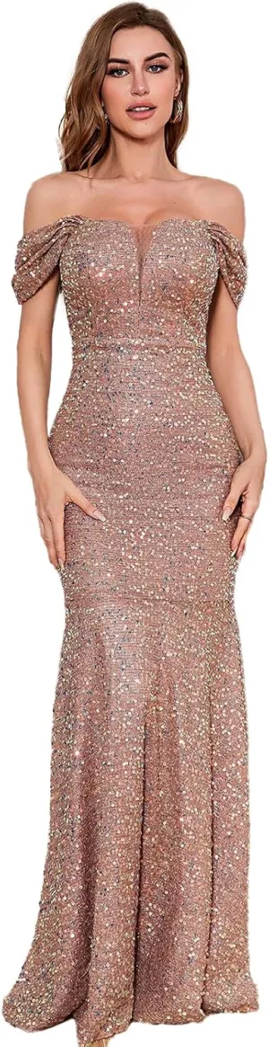 TOLEEN Women's Formal Sequin Bodycon Long Sleeve Prom Dresses Elegant Evening Party Maxi Dresses