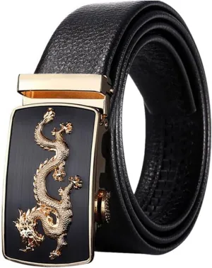Top Grain Soft Leather Belts For Men 35mmRatchet No Hole Belt Dragon Black