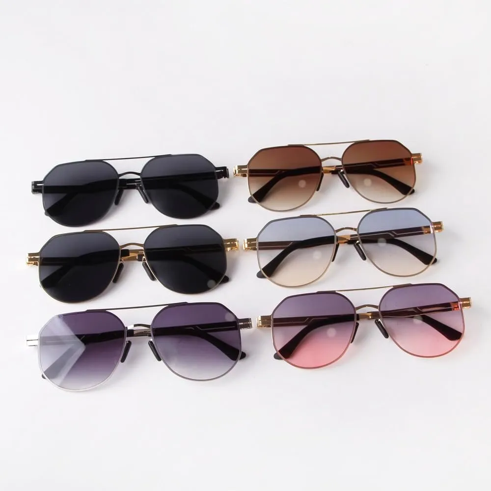 Trend Driving Sunglasses Men Women Top Bar Sun Glasses Gradient Gray Metal Double Bridge Male UV
