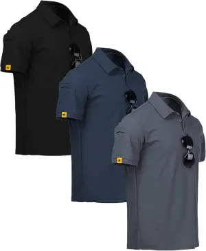 V VALANCH 3 Pack Polo Shirts for Men Short Sleeve Golf Tennis Work Summer Moisture Wicking Shirts