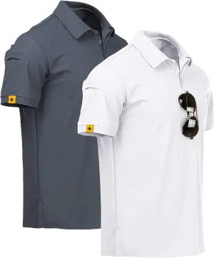 V VALANCH Polo Shirts for Men 2 Pack Golf Shirts Short Sleeve Collared Tennis T-Shirt Work Polos