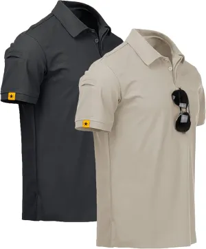 V VALANCH Polo Shirts for Men 2 Pack Golf Shirts Short Sleeve Collared Tennis T-Shirt Work Polos