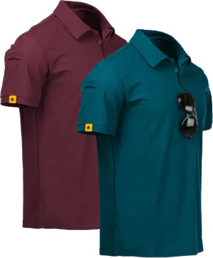 V VALANCH Polo Shirts for Men 2 Pack Golf Shirts Short Sleeve Collared Tennis T-Shirt Work Polos