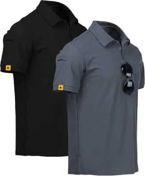 V VALANCH Polo Shirts for Men 2 Pack Golf Shirts Short Sleeve Collared Tennis T-Shirt Work Polos