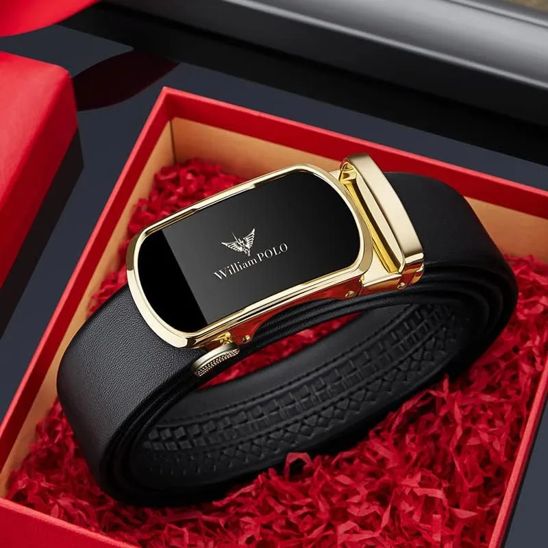 VANNANBA Leather ratchet Belts for Men，Mens Belt Automatic Sliding Buckle with Gift Box