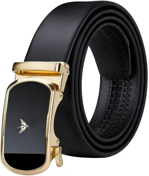 VANNANBA Leather ratchet Belts for Men，Mens Belt Automatic Sliding Buckle with Gift Box