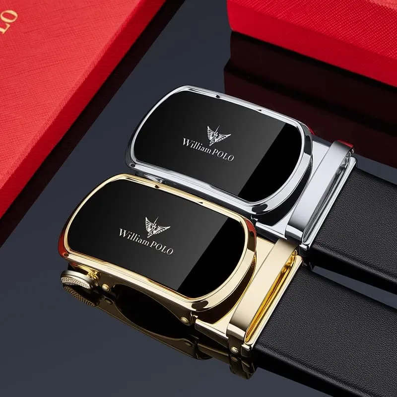 VANNANBA Leather ratchet Belts for Men，Mens Belt Automatic Sliding Buckle with Gift Box