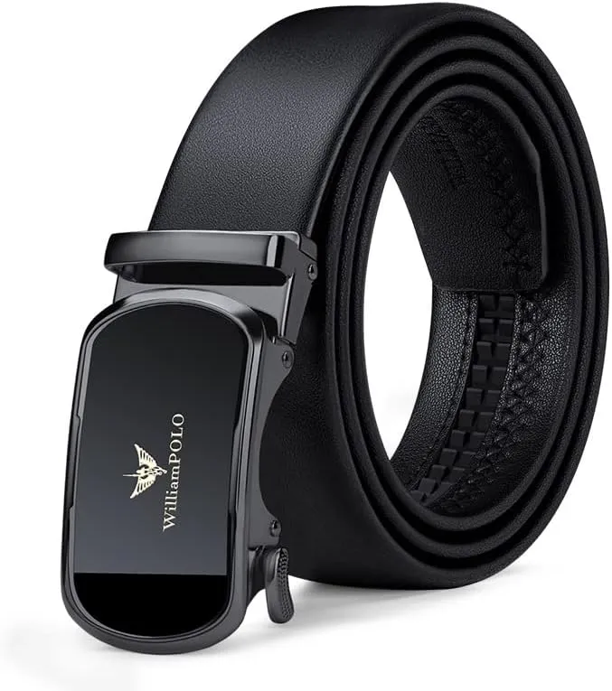 VANNANBA Leather ratchet Belts for Men，Mens Belt Automatic Sliding Buckle with Gift Box