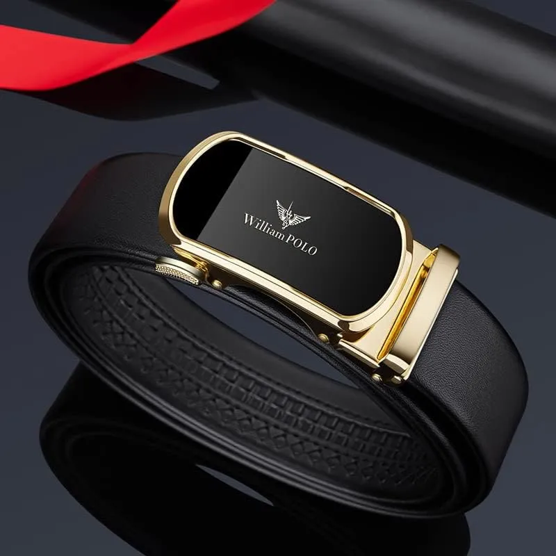 VANNANBA Leather ratchet Belts for Men，Mens Belt Automatic Sliding Buckle with Gift Box