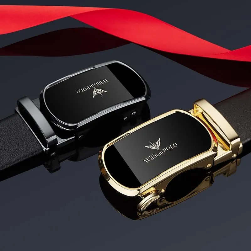 VANNANBA Leather ratchet Belts for Men，Mens Belt Automatic Sliding Buckle with Gift Box