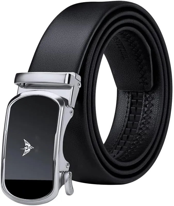 VANNANBA Leather ratchet Belts for Men，Mens Belt Automatic Sliding Buckle with Gift Box