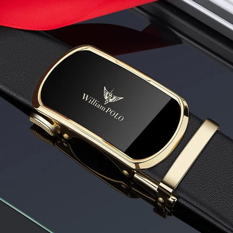 VANNANBA Leather ratchet Belts for Men，Mens Belt Automatic Sliding Buckle with Gift Box