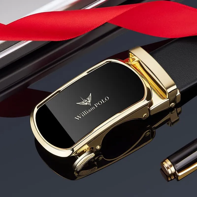 VANNANBA Leather ratchet Belts for Men，Mens Belt Automatic Sliding Buckle with Gift Box