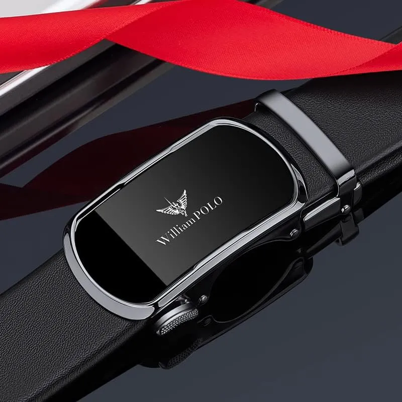 VANNANBA Leather ratchet Belts for Men，Mens Belt Automatic Sliding Buckle with Gift Box