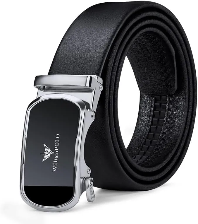 VANNANBA Leather ratchet Belts for Men，Mens Belt Automatic Sliding Buckle with Gift Box