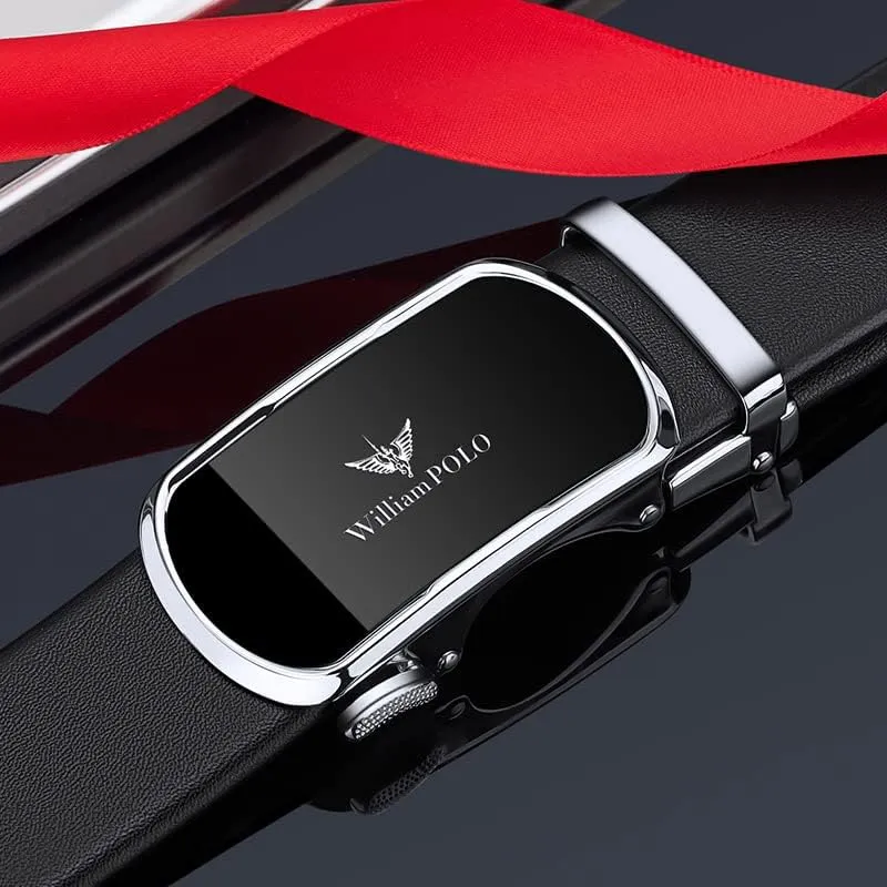 VANNANBA Leather ratchet Belts for Men，Mens Belt Automatic Sliding Buckle with Gift Box