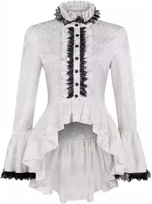 Victorian Gothic Shirt for Women Medieval Stand Collar Blouse Renaissance Ruffle Tops Halloween Costume