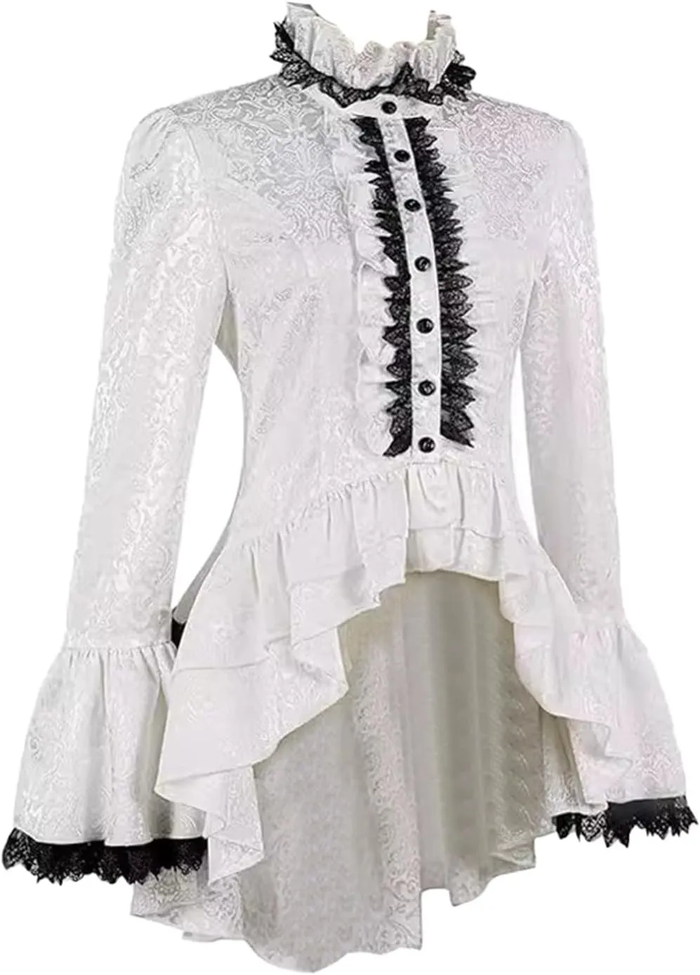Victorian Gothic Shirt for Women Medieval Stand Collar Blouse Renaissance Ruffle Tops Halloween Costume