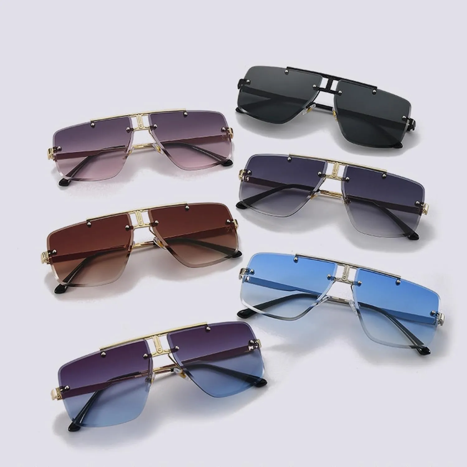 Vintage Fashion Rimless Men Luxury Classic Metal Sun Glasses for Male Travel Driving Eyewear