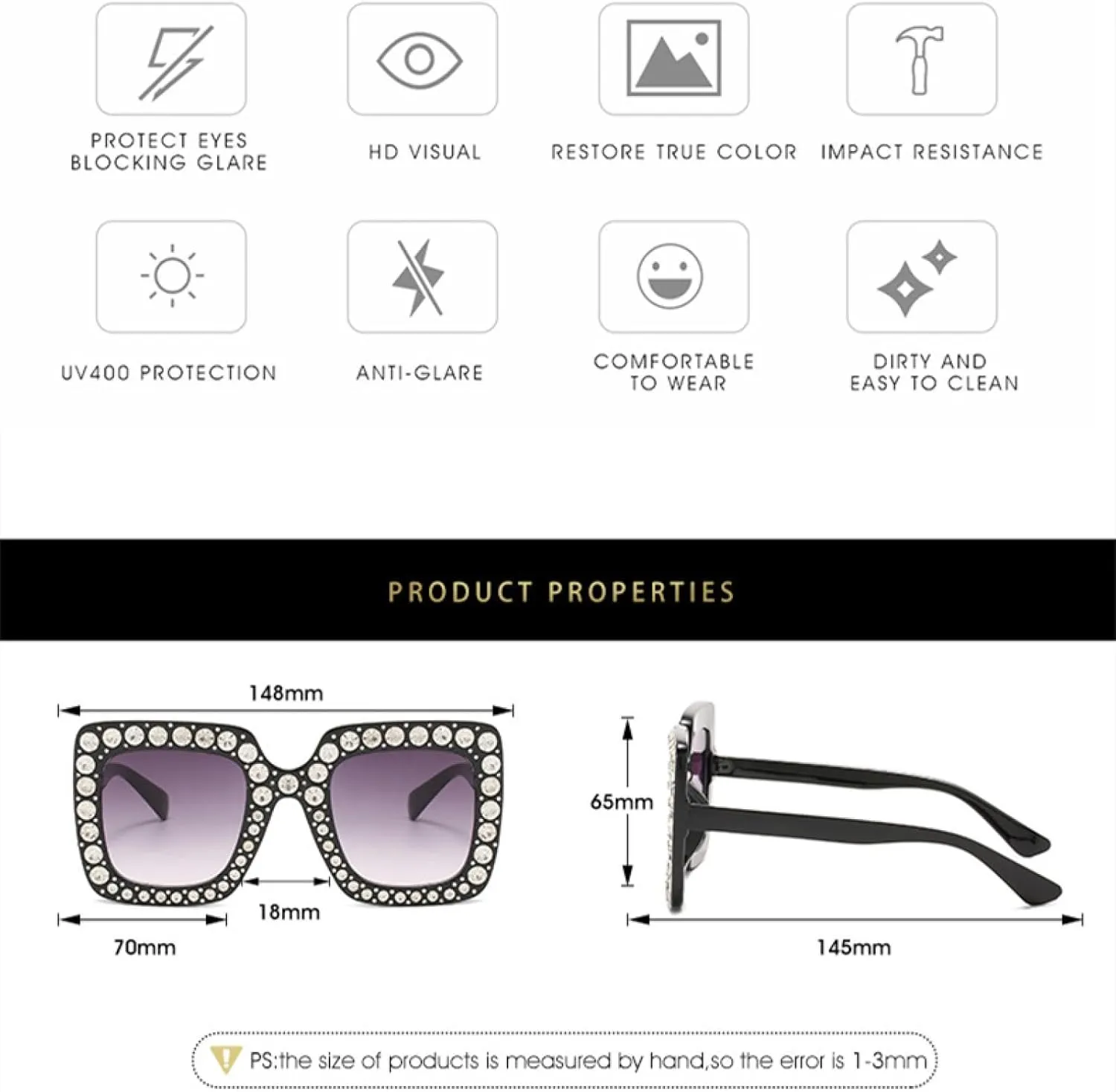 Vintage Oversized Diamond Sunglasses Women Big Frame Luxury Crystal Sun Glasses Rhinestone Eyewear