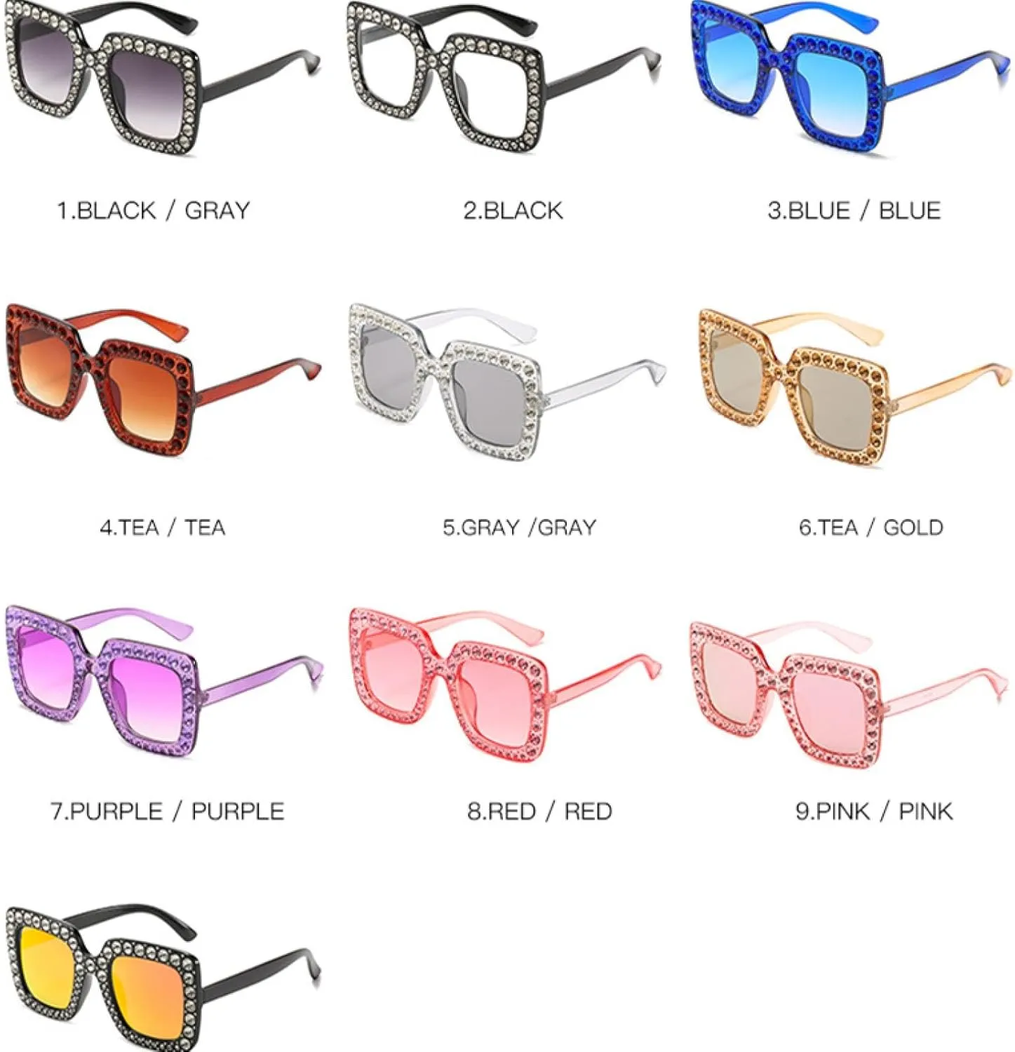 Vintage Oversized Diamond Sunglasses Women Big Frame Luxury Crystal Sun Glasses Rhinestone Eyewear
