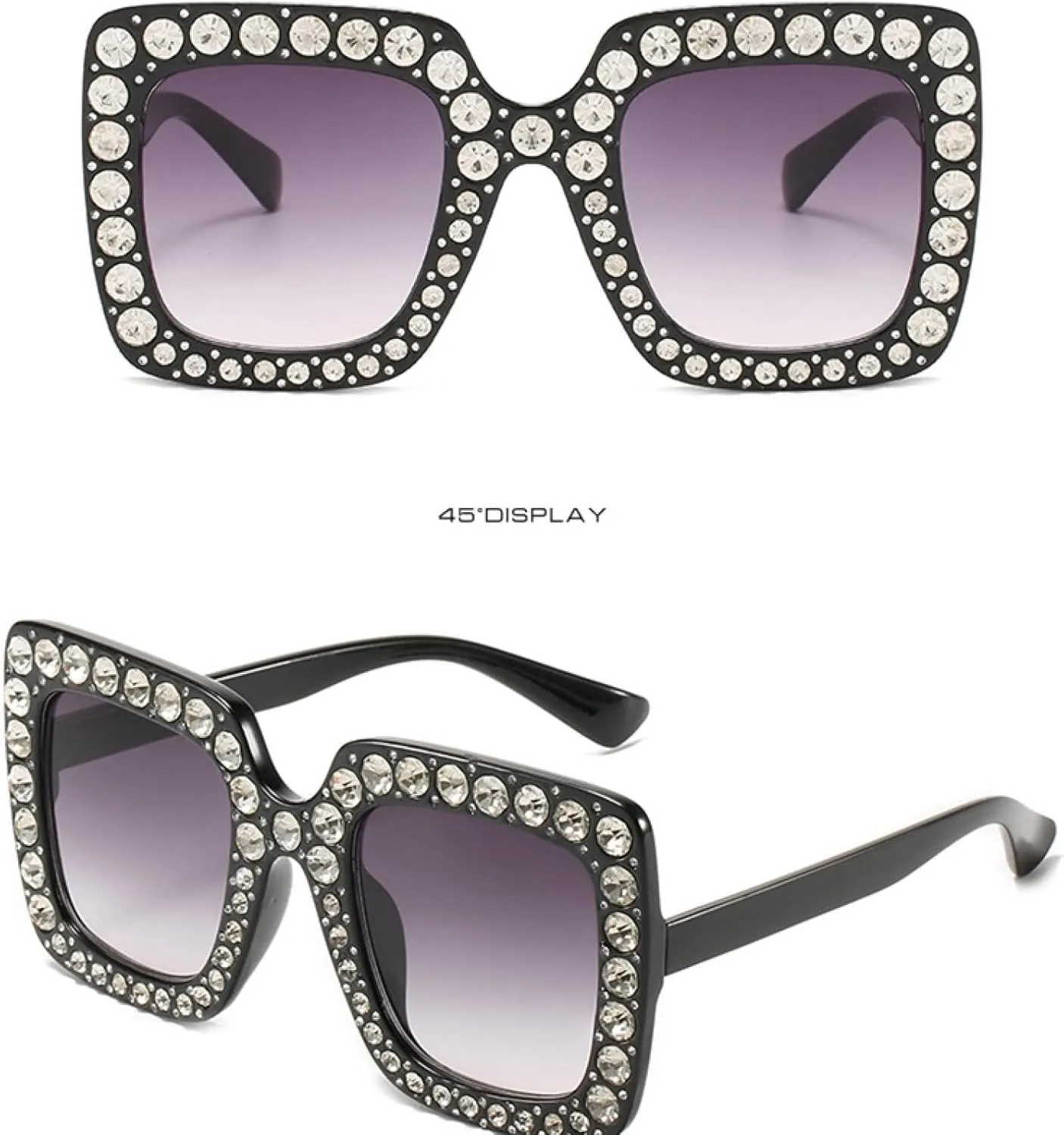 Vintage Oversized Diamond Sunglasses Women Big Frame Luxury Crystal Sun Glasses Rhinestone Eyewear