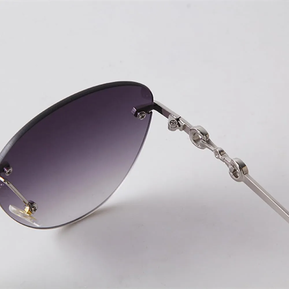Vintage Rimless Diamond Cut Cat Eye Sunglasses Women Men Retro Fashion Ocean Lens Sun Glasses