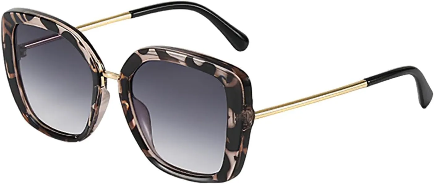 Vintage Sunglasses for Women Deep Blue Large Frame Gradient Blue Lens Glasses Metal