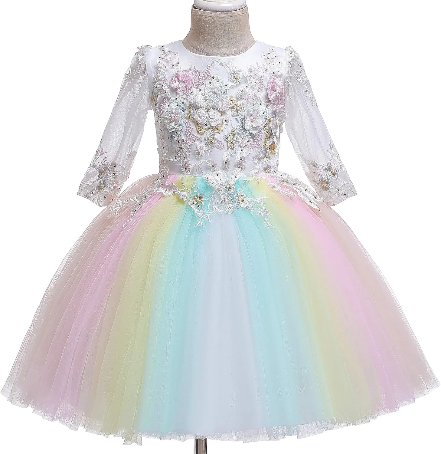Weileenice Flower Girls Tulle Dress Kids Bridesmaid Wedding Party Birthday Communion Princess Tutu Dresses
