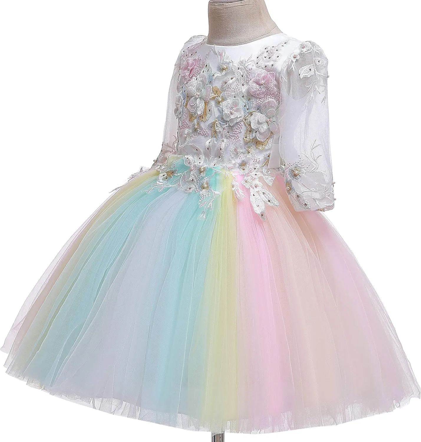 Weileenice Flower Girls Tulle Dress Kids Bridesmaid Wedding Party Birthday Communion Princess Tutu Dresses