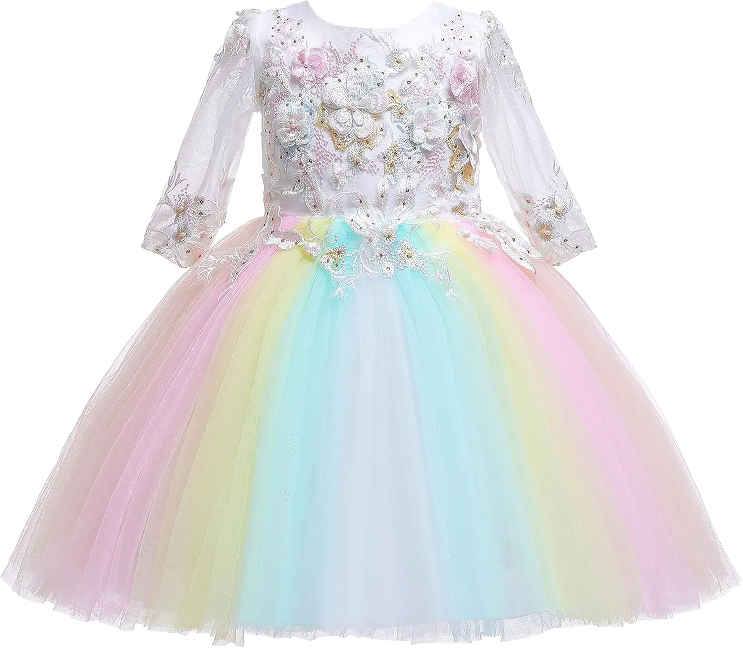 Weileenice Flower Girls Tulle Dress Kids Bridesmaid Wedding Party Birthday Communion Princess Tutu Dresses