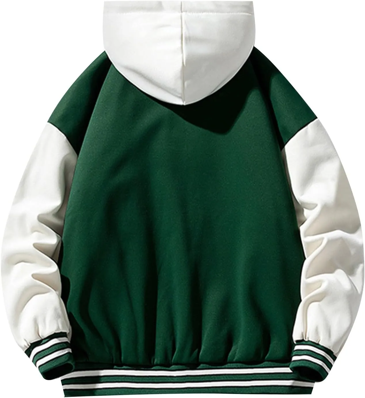 WENKOMG1 Hooded Varsity Jacket for Men,Quilted Long Sleeve College Jacket Casual Winter Fall Hooded Letterman Outerwear