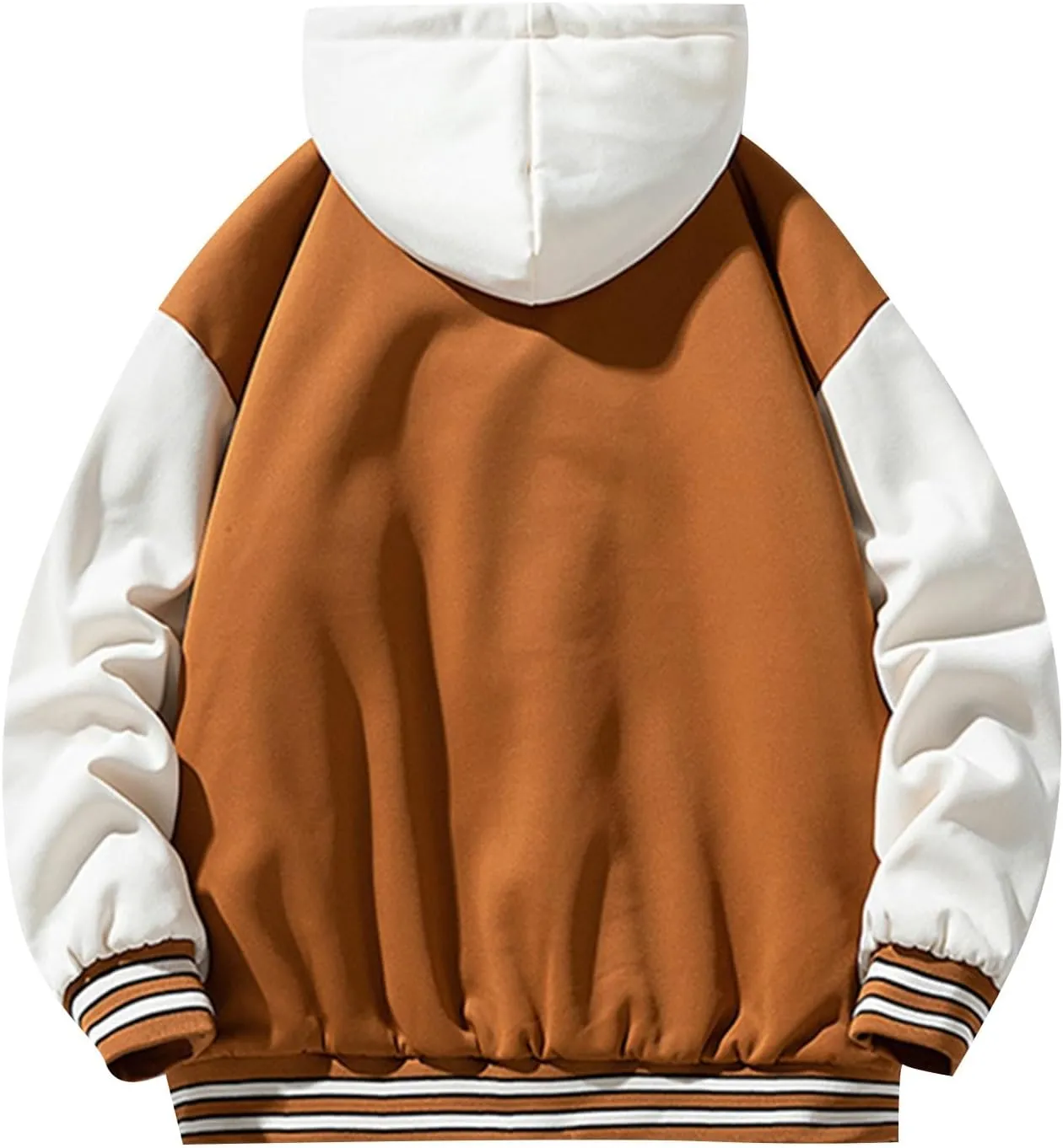 WENKOMG1 Hooded Varsity Jacket for Men,Quilted Long Sleeve College Jacket Casual Winter Fall Hooded Letterman Outerwear