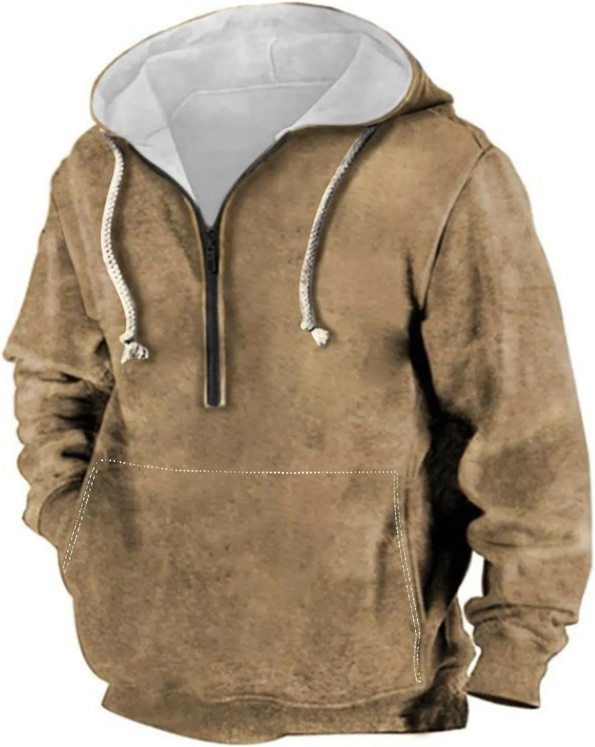 WENKOMG1 Mens Retro Hoodies,Spring Fall Long Sleeve Graphic Sweatshirt Casual Distressed Quarter Zipper Hooded Pullover