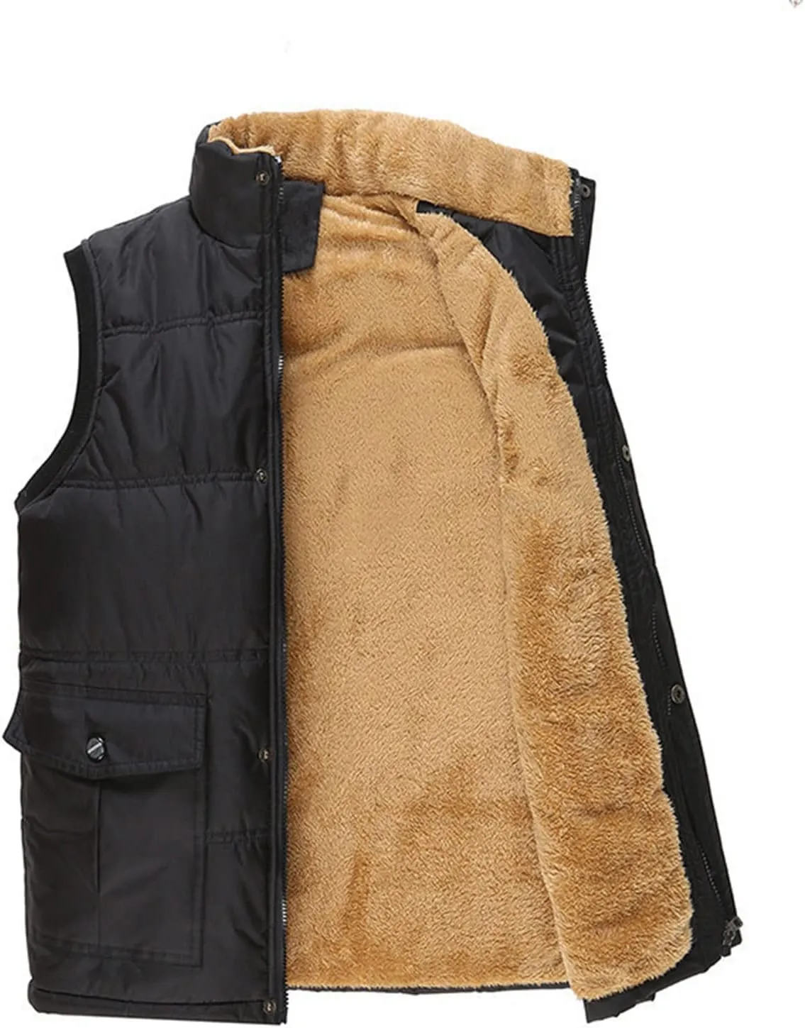 WENKOMG1 Winter Sherpa Lined Vest For Man,Solid Fleece Lined Packable Sleeveless Outerwear Zip Up Ski Vest Big And Tall
