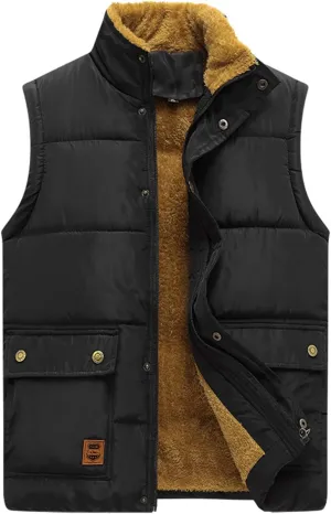 WENKOMG1 Winter Sherpa Lined Vest For Man,Solid Fleece Lined Packable Sleeveless Outerwear Zip Up Ski Vest Big And Tall