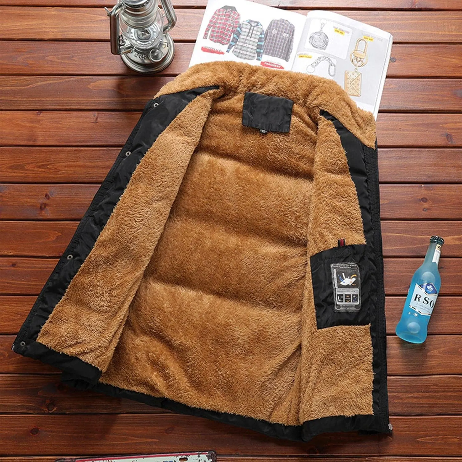 WENKOMG1 Winter Sherpa Lined Vest For Man,Solid Fleece Lined Packable Sleeveless Outerwear Zip Up Ski Vest Big And Tall
