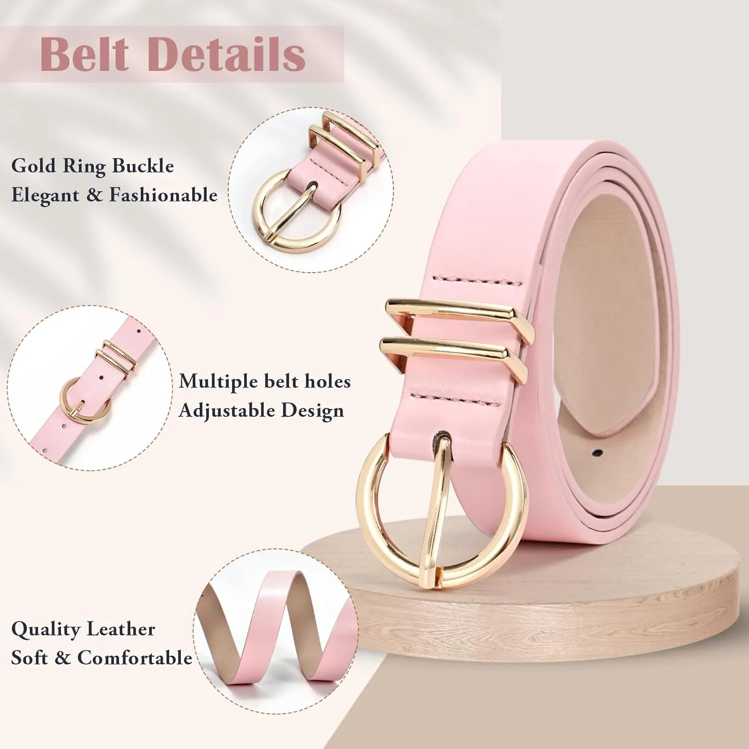 WHIPPY Women Leather Belt Fashion Design belt Gold Buckle Ladies Belt for Jeans Pants Dresses
