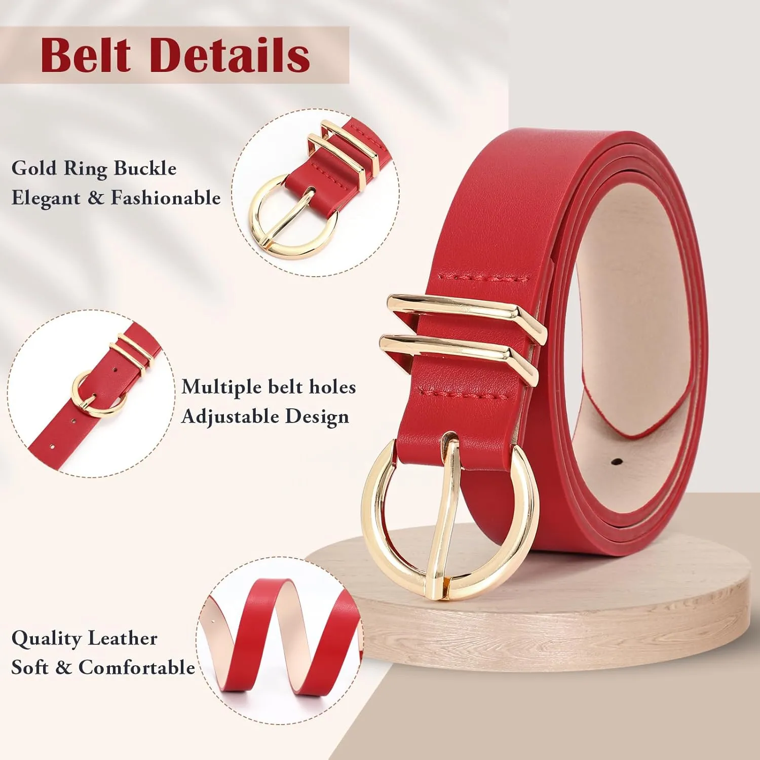 WHIPPY Women Leather Belt Fashion Design belt Gold Buckle Ladies Belt for Jeans Pants Dresses