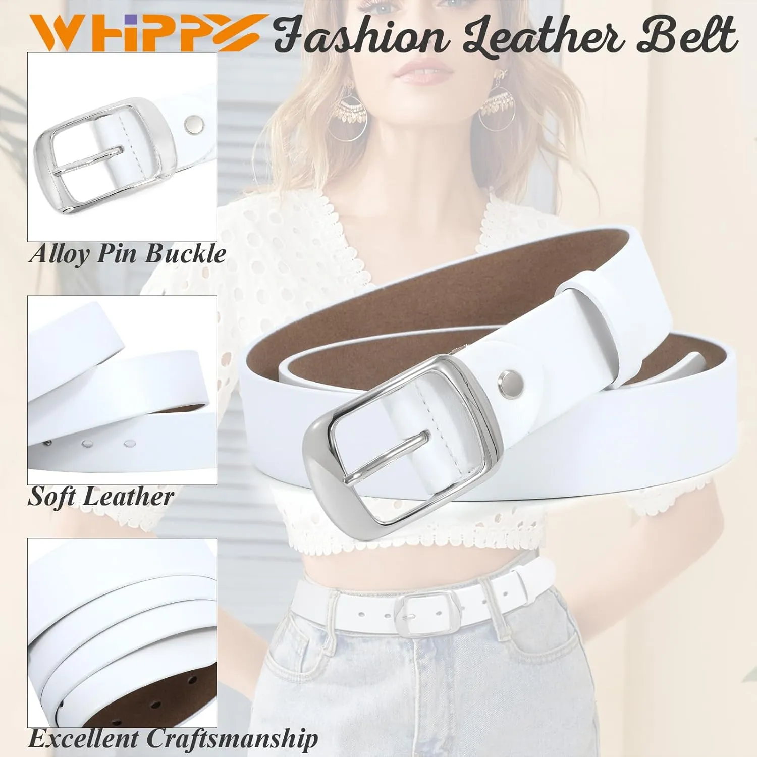 WHIPPY Women Leather Belts for Jeans Pants Fashion Dress Belt for Women with Solid Pin Buckle