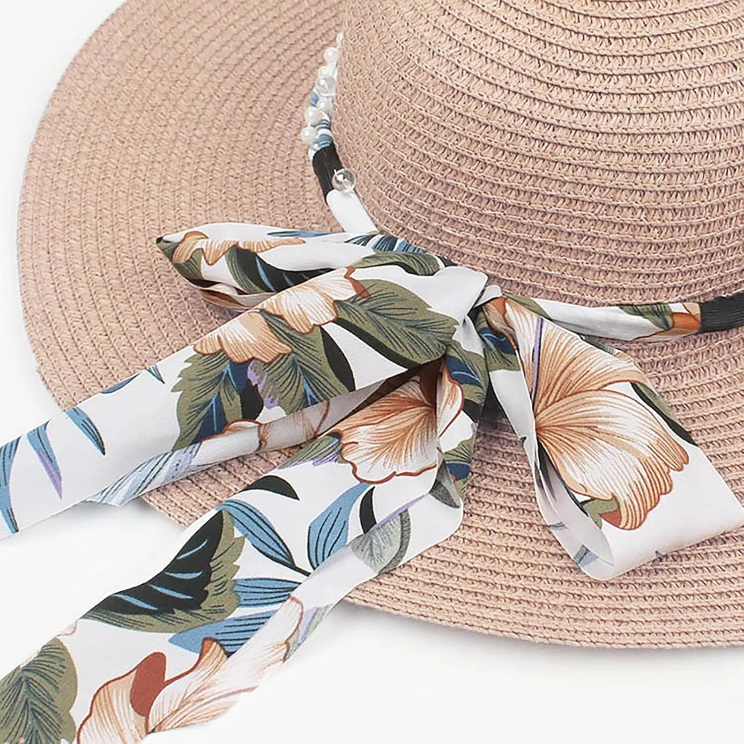Wide Brim Floppy Straw Sun Hat Women's Girls Summer Flat Beach Bucket Hat Travel Foldable UV Protection Fishman Hat