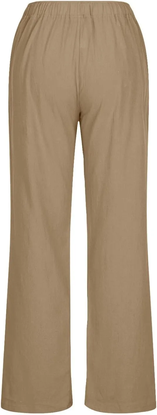 Wide Leg Linen Pants for Women Summer Boho Drawstring High Waist Casual Lounge Pant 2025 Beach Travel Vacation Outfits