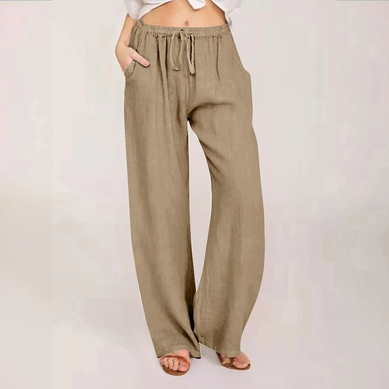 Wide Leg Linen Pants for Women Summer Boho Drawstring High Waist Casual Lounge Pant 2025 Beach Travel Vacation Outfits