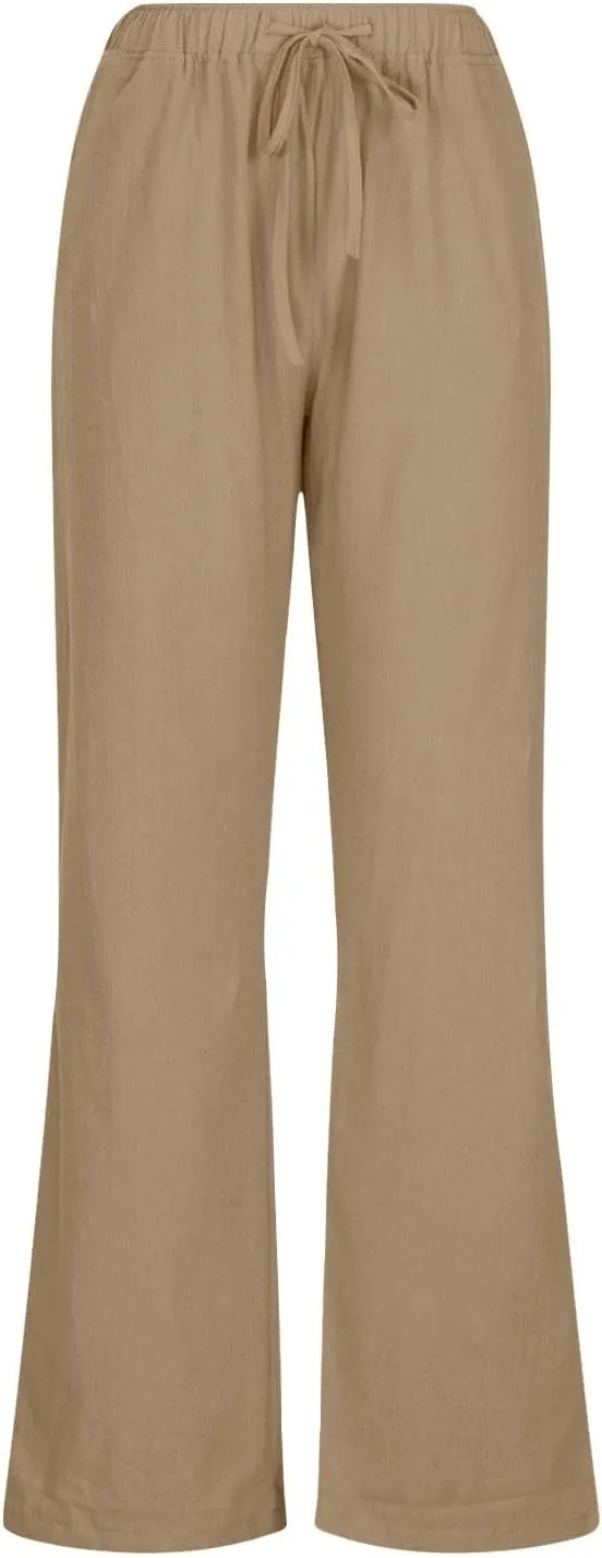 Wide Leg Linen Pants for Women Summer Boho Drawstring High Waist Casual Lounge Pant 2025 Beach Travel Vacation Outfits