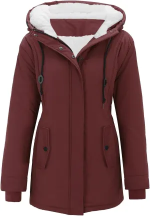 Winter Coats for Women 2024 Long Sleeve Button Down Outdoor Hooded Jacket Sherpa Lined Fuzzy Fleece Comfy Jackets