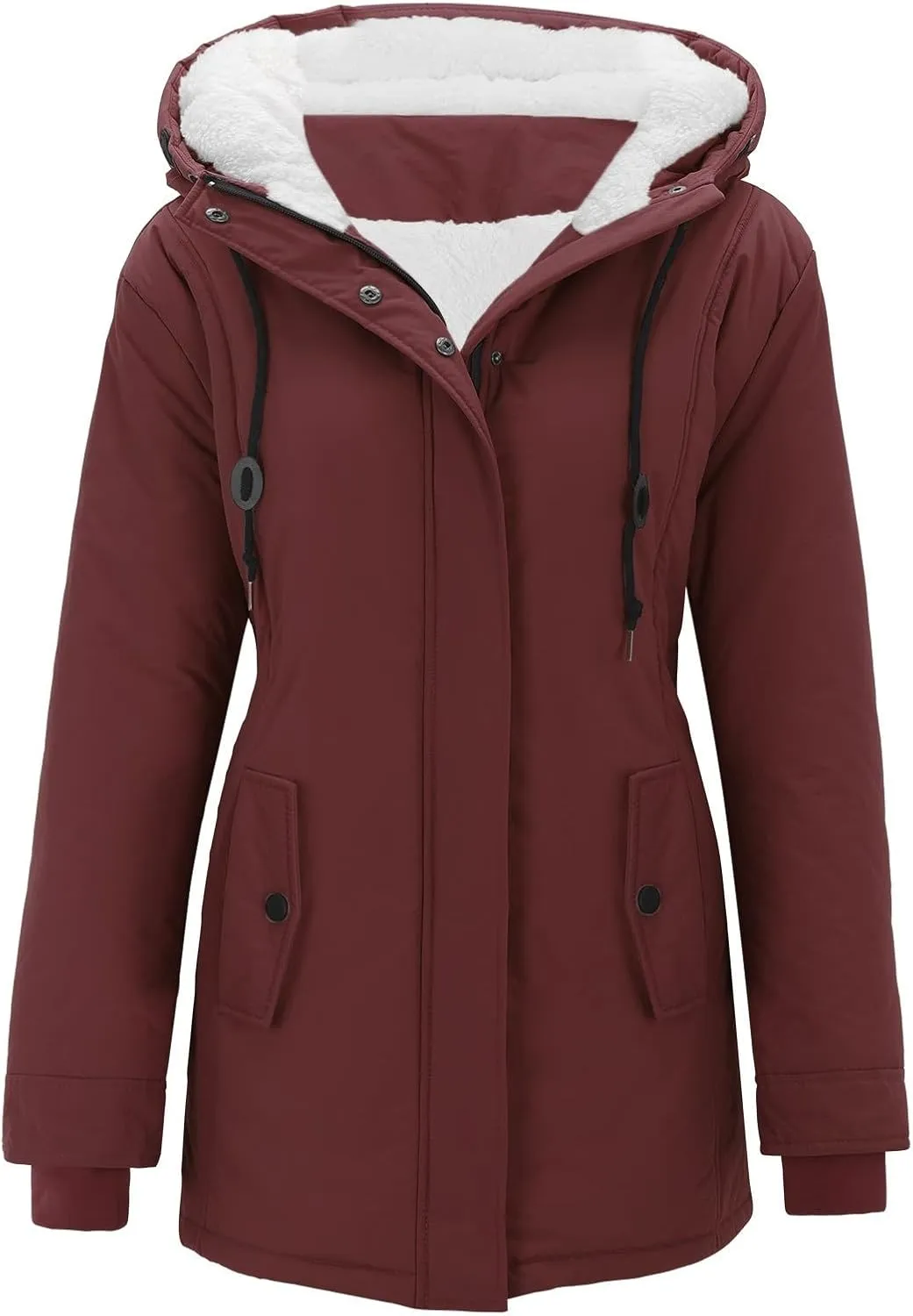 Winter Coats for Women 2024 Long Sleeve Button Down Outdoor Hooded Jacket Sherpa Lined Fuzzy Fleece Comfy Jackets