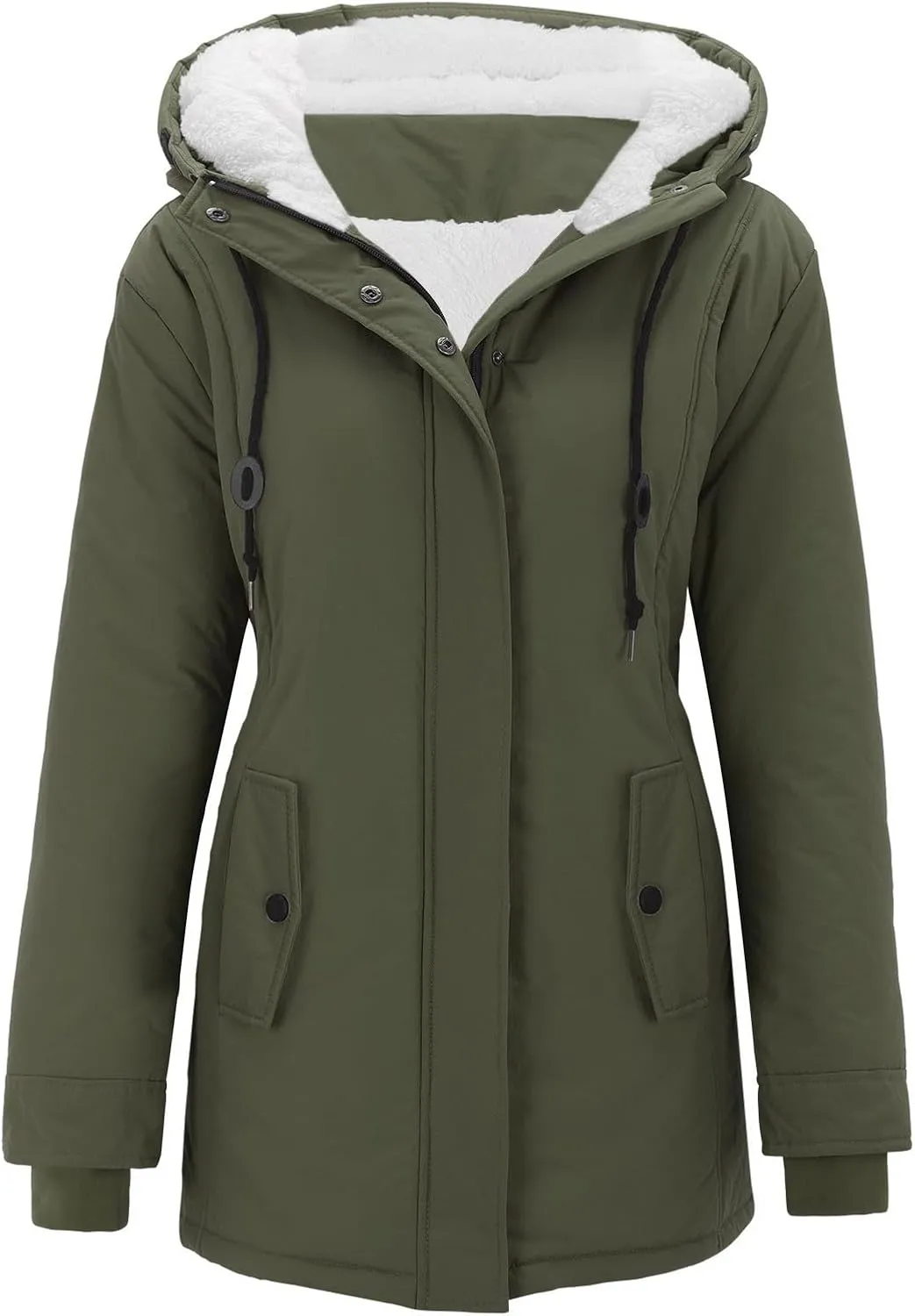 Winter Coats for Women 2024 Long Sleeve Button Down Outdoor Hooded Jacket Sherpa Lined Fuzzy Fleece Comfy Jackets